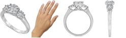 Macy's Diamond Three Stone Halo Engagement Ring (1/2 ct. t.w.) in 14k White Gold
